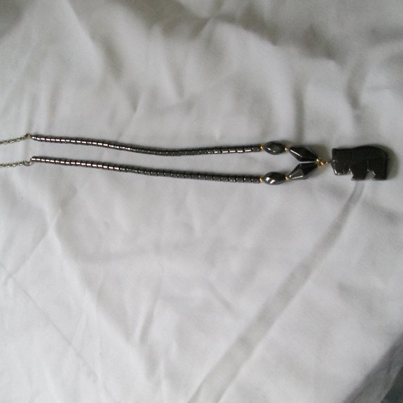 Hematite Bead Necklace With Bear Pendant - Picture 1 of 5